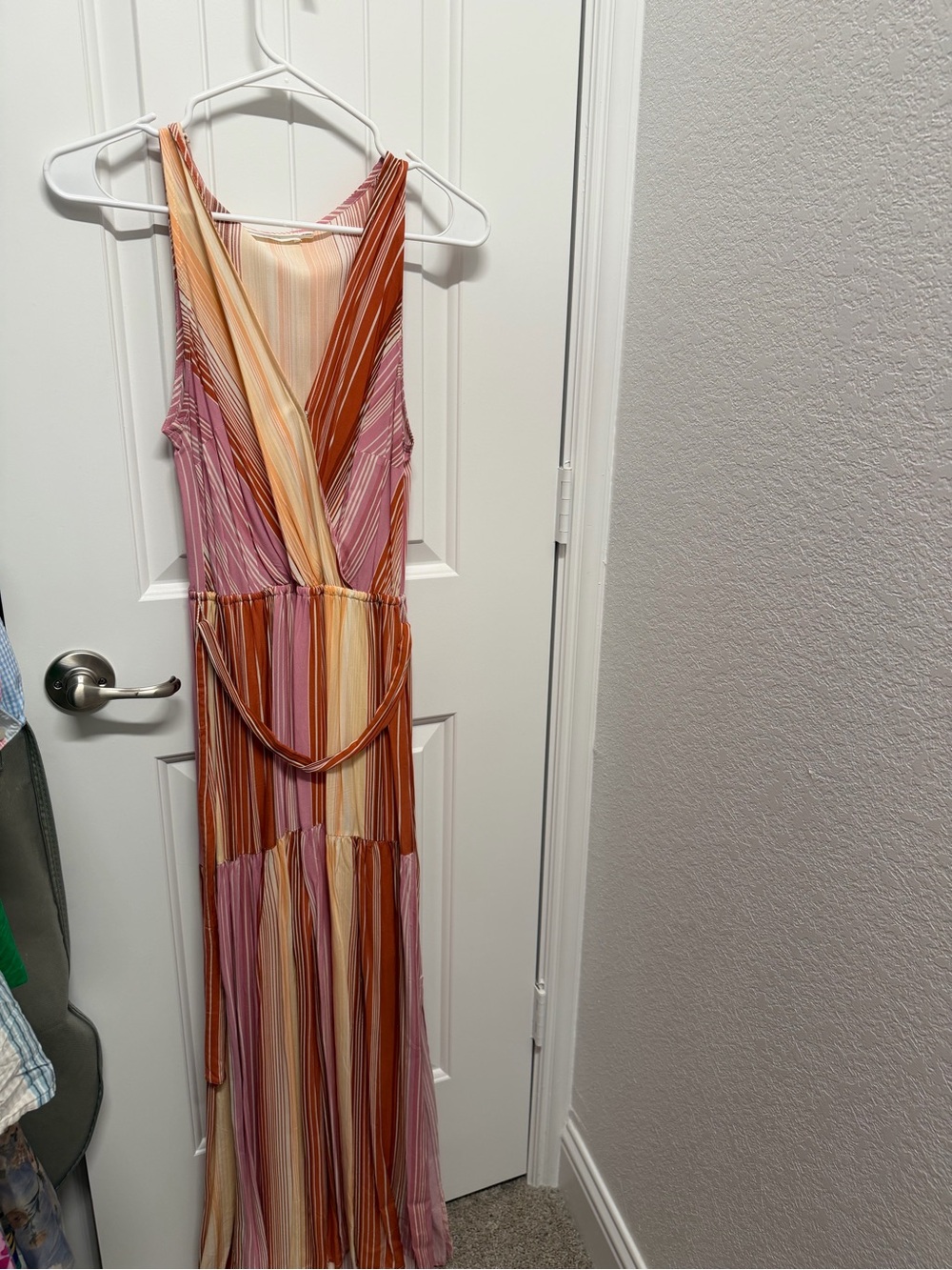 Lush Striped Maxi Dress in Pink, Orange and Cream